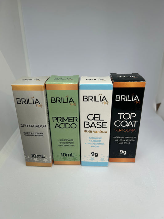 Kit preparadores + top coat Brilia Nails