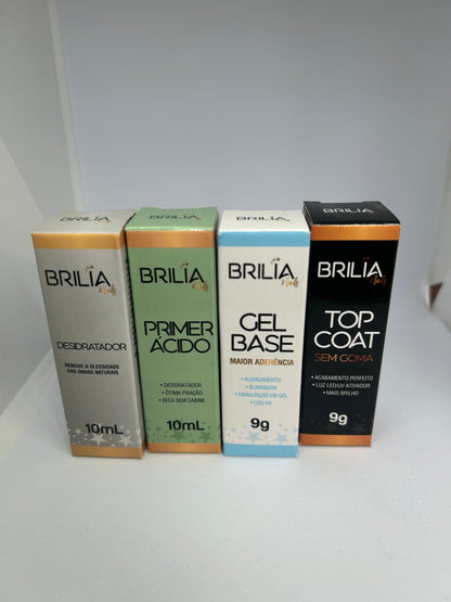 Kit preparadores + top coat Brilia Nails